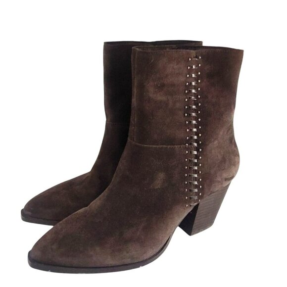 Lucky Brand Rupis Womens 9.5 Brown Suede Ankle Boot Studded Detailing/Block Heel - Picture 1 of 12